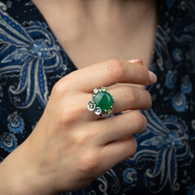Inel argint onix verde si peridot Mariam marimea 53