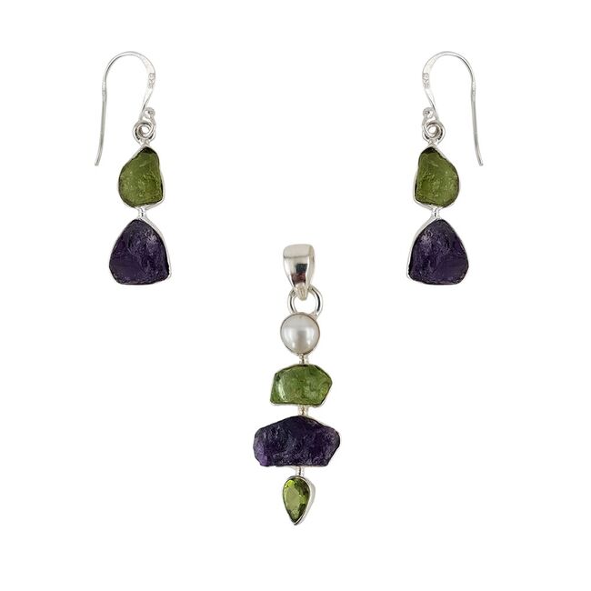 Set argint ametist, peridot si perla Nova