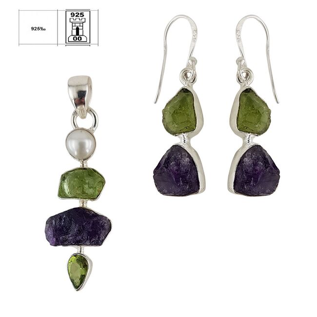 Set argint ametist, peridot si perla Nova