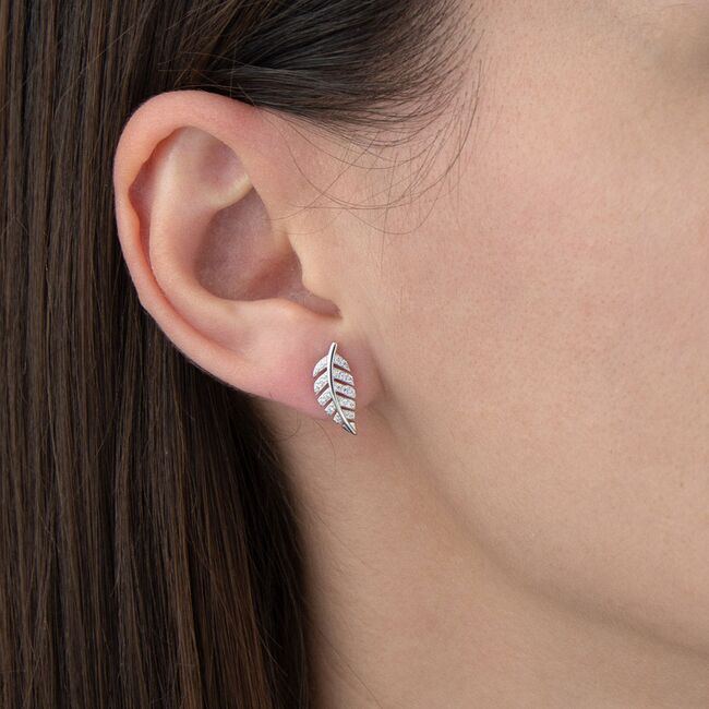 Cercei argint frunza cu zirconiu alb Nieves