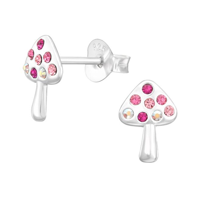 Cercei argint copii Mushroom cu zirconii roz