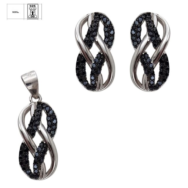 Set argint infinit cu zirconii negre Naiara