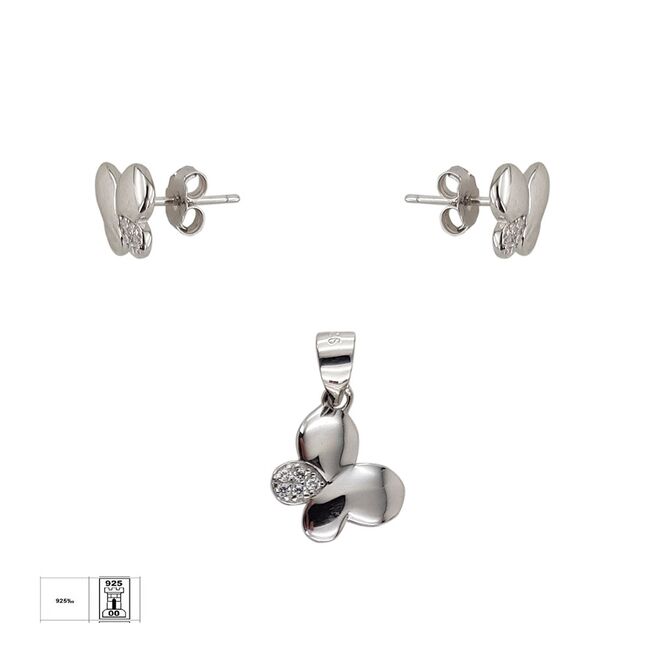Set argint fluturi cu zirconii Alena