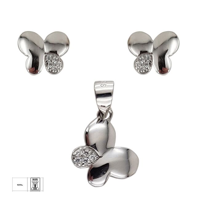 Set argint fluturi cu zirconii Alena