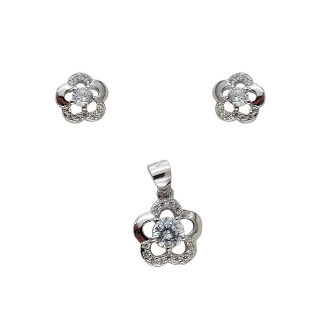 Set argint floare cu zirconii Floris