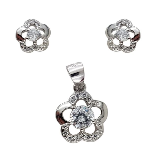 Set argint floare cu zirconii Floris