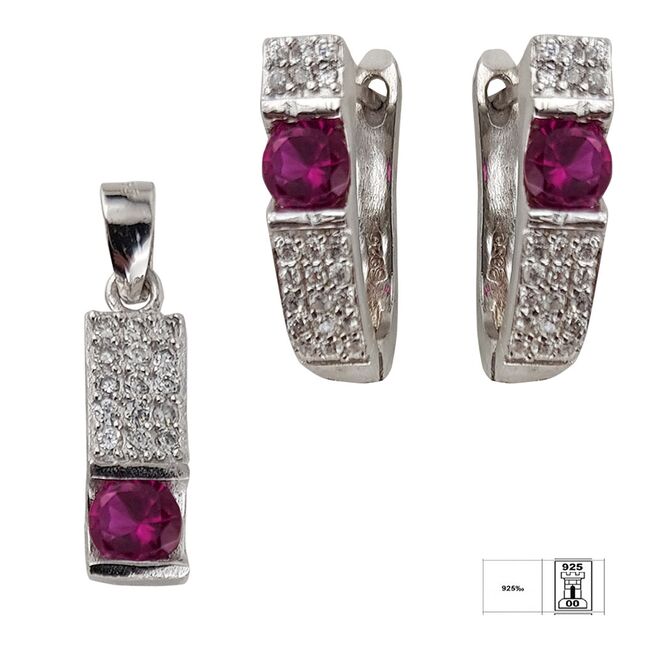 Set argint elegant fucsia Thia