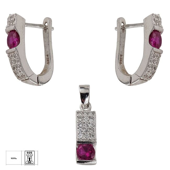 Set argint elegant fucsia Thia