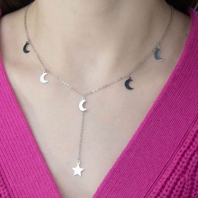 Lant argint lung cu semiluna si stea Finesse
