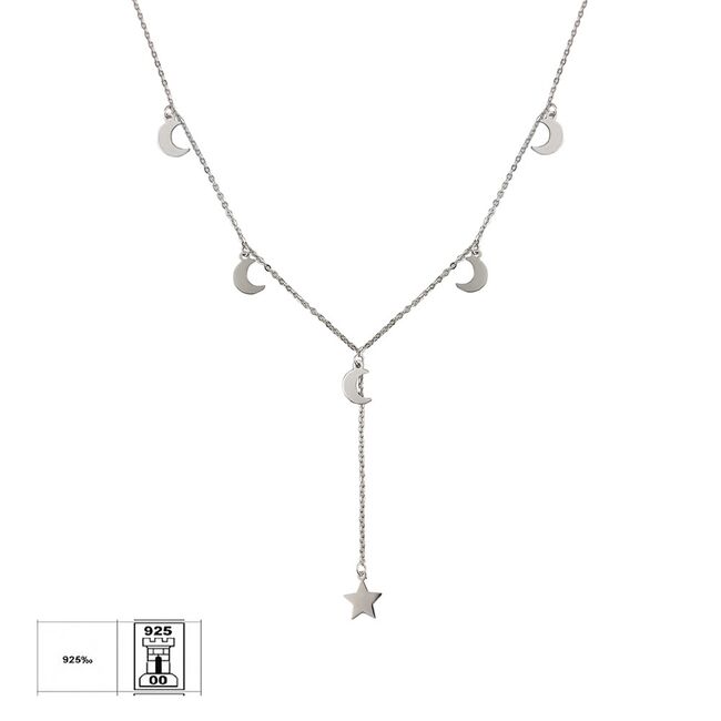 Lant argint lung cu semiluna si stea Finesse