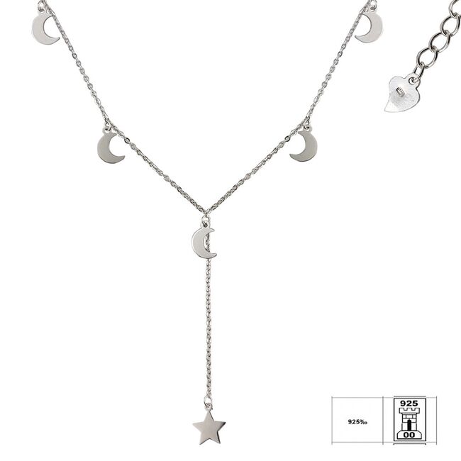 Lant argint lung cu semiluna si stea Finesse