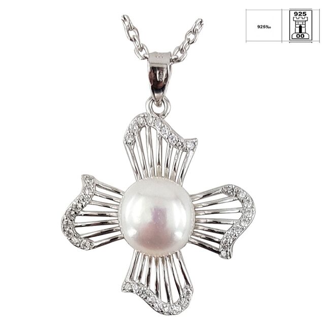 Lant argint cu pandantiv perla Flower