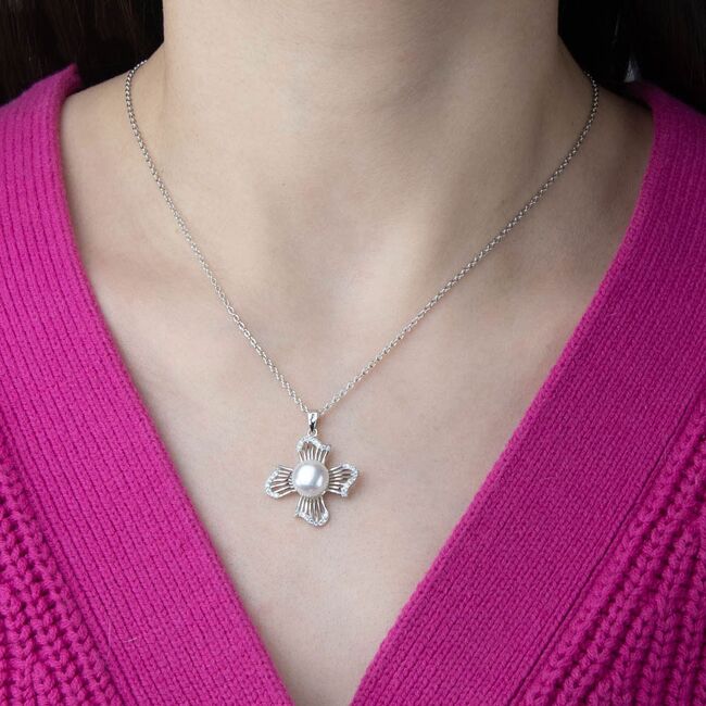 Lant argint cu pandantiv perla Flower