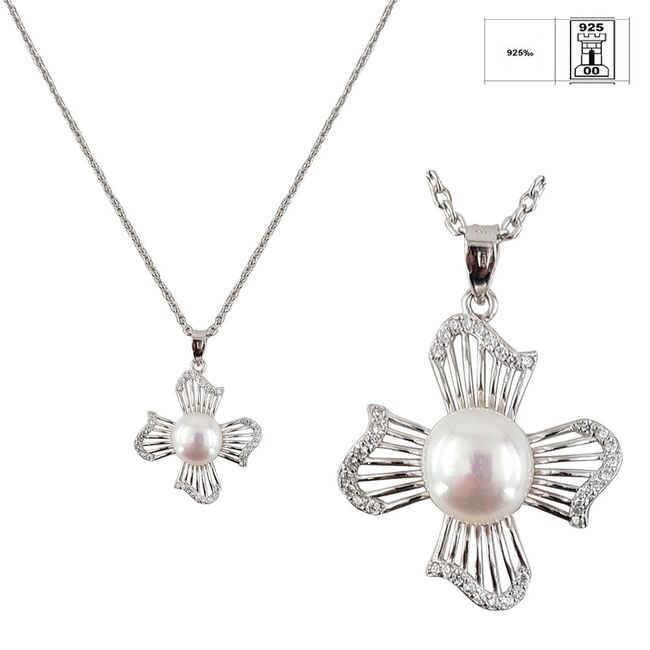 Lant argint cu pandantiv perla Flower
