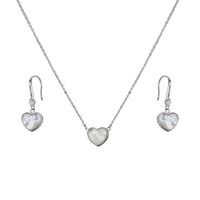 Set argint lant si cercei inima cu sidef Thia