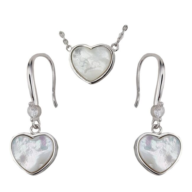 Set argint lant si cercei inima cu sidef Thia