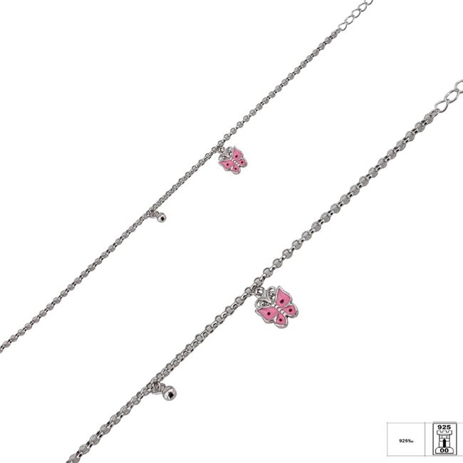 Bratara argint flturas email roz Fly