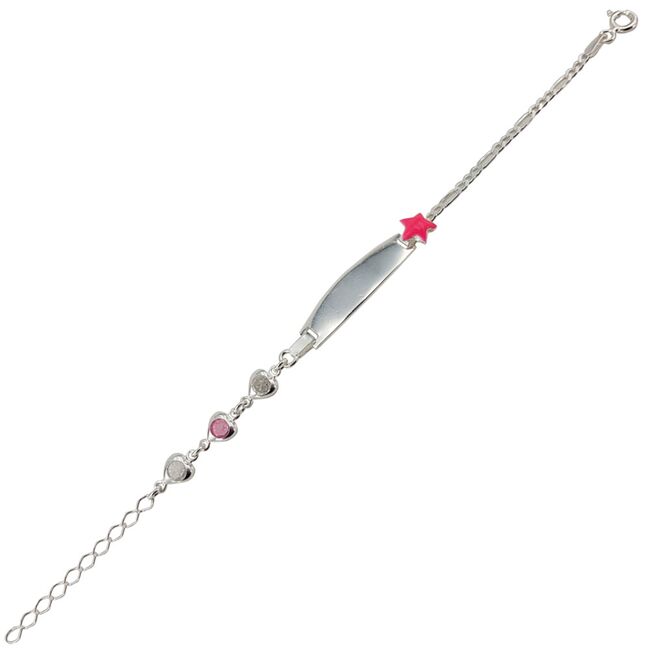 Bratara argint copii placuta cu steluta roz