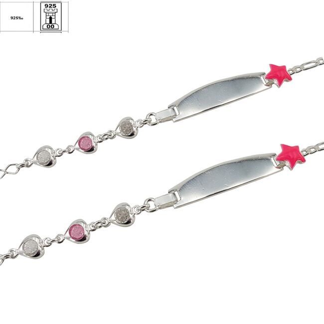 Bratara argint copii placuta cu steluta roz