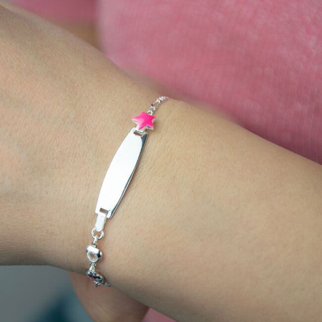 Bratara argint copii placuta cu steluta roz