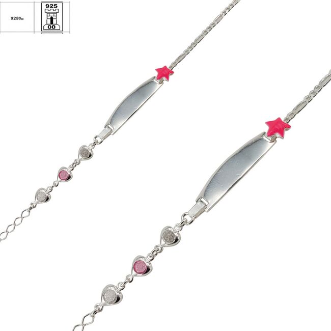 Bratara argint copii placuta cu steluta roz