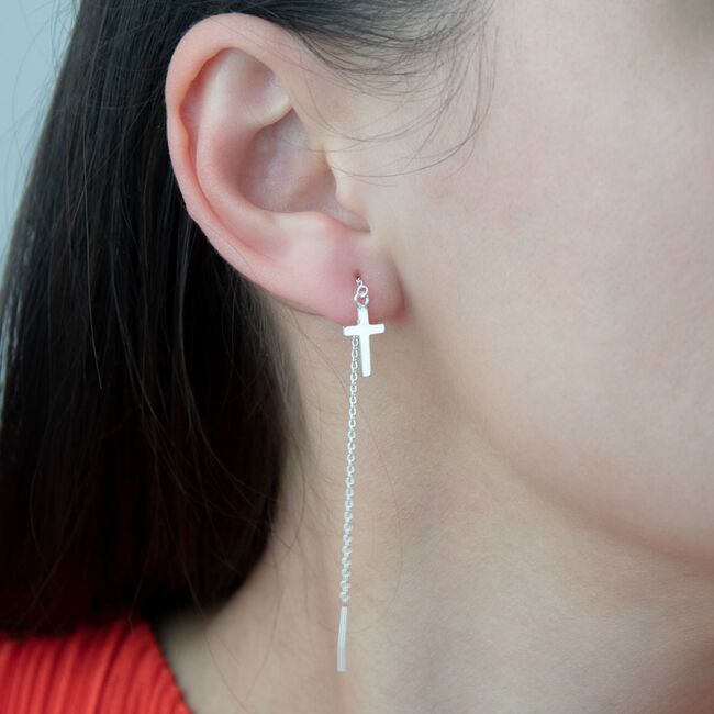 Cercei lungi argint cruce Rudi
