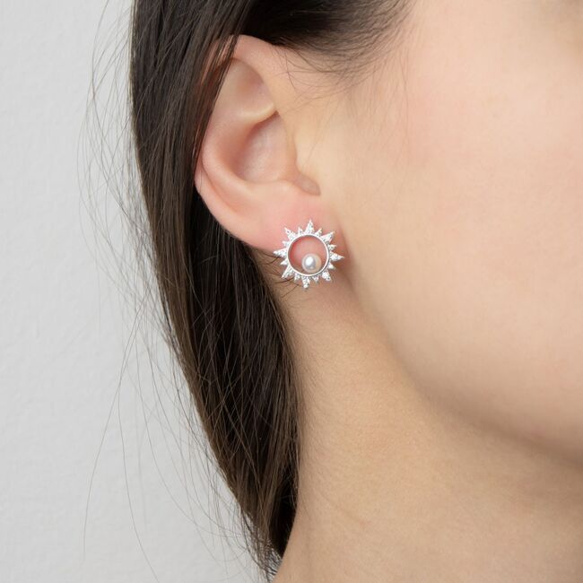 Cercei argint eleganti cu perle Sun