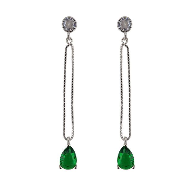Cercei lungi argint lacrima verde Thia