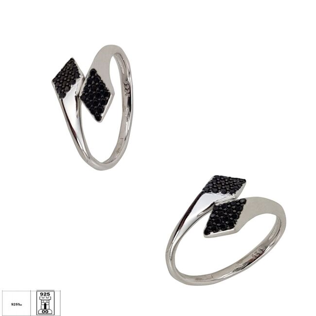 Inel argint romburi negre reglabil Kala
