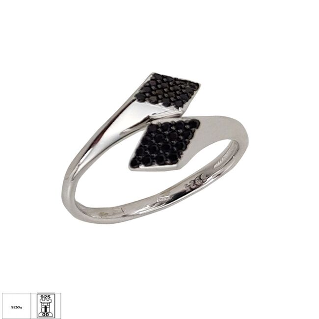 Inel argint romburi negre reglabil Kala
