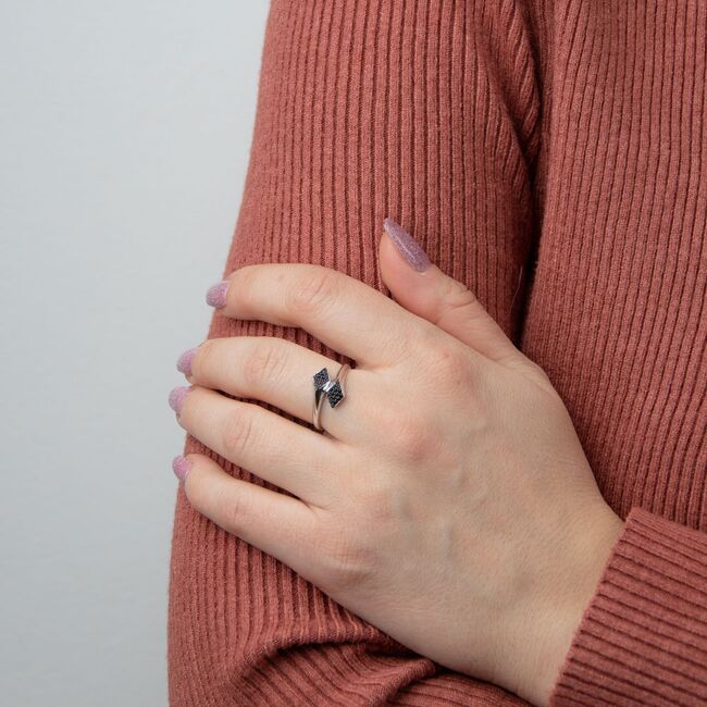 Inel argint romburi negre reglabil Kala