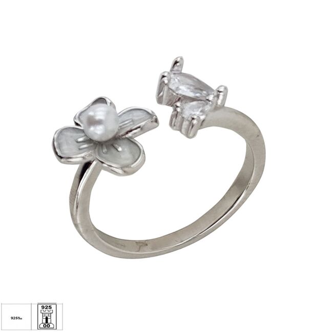 Inel argint floare reglabil Perlyna