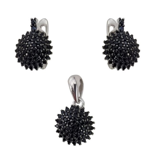 Set argint elegant cu zirconii negre Daire