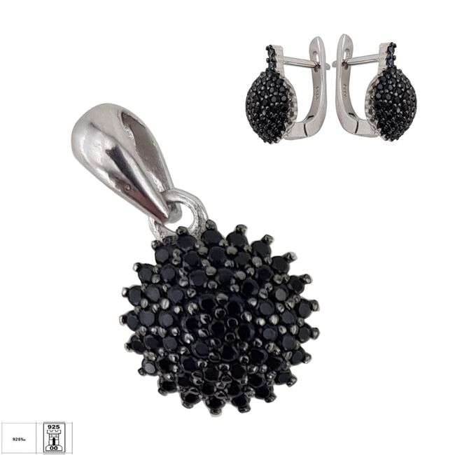 Set argint elegant cu zirconii negre Daire