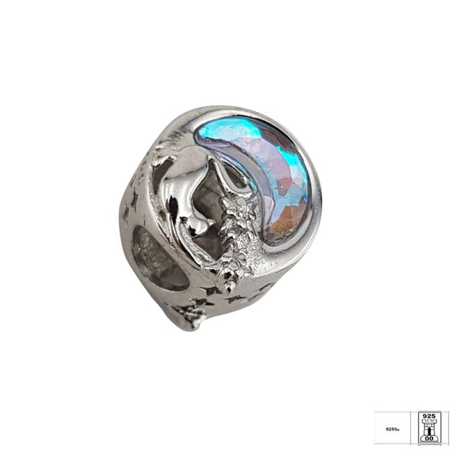 Talisman argint semiluna colorata si pisica