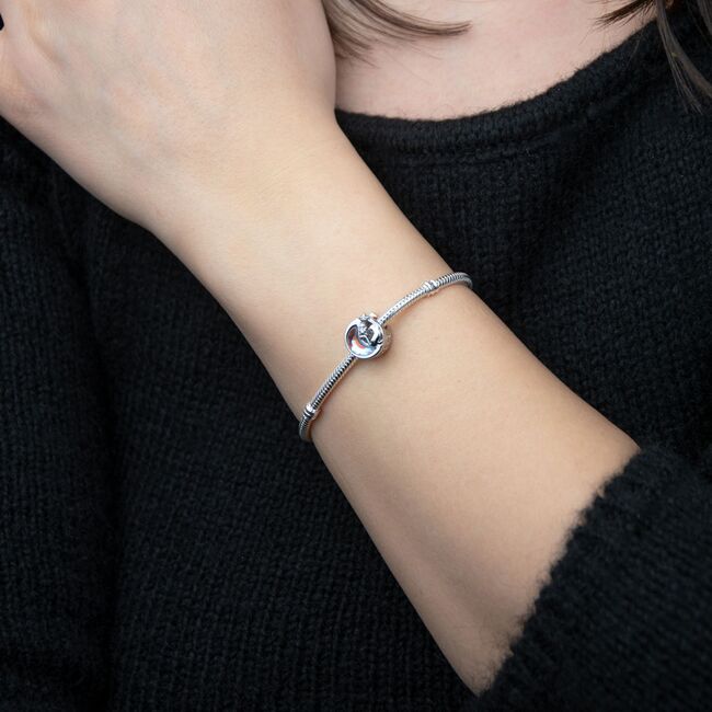 Talisman argint semiluna colorata si pisica