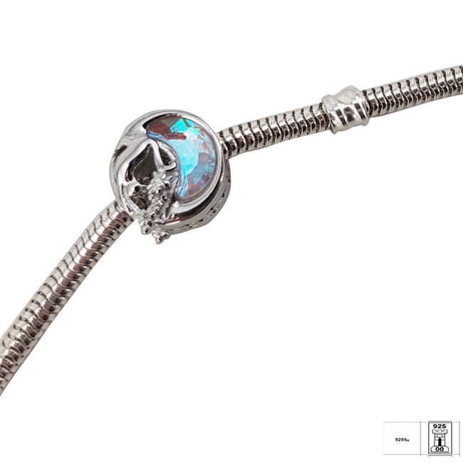 Talisman argint semiluna colorata si pisica