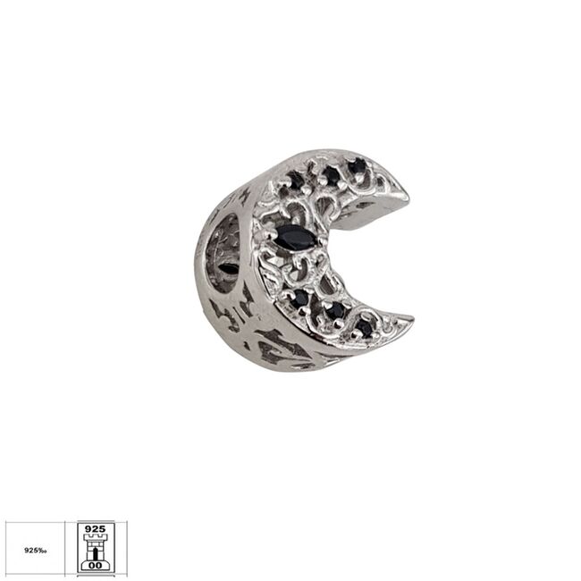 Talisman argint semiluna zirconii negre