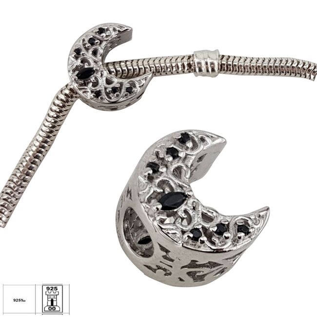 Talisman argint semiluna zirconii negre