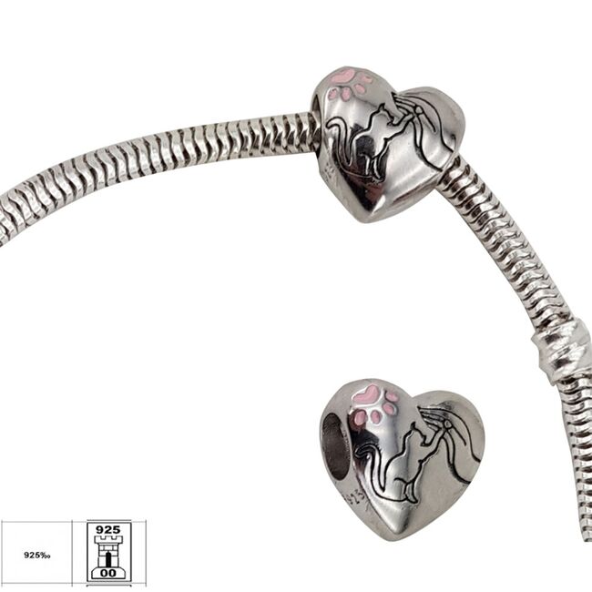 Talisman argint pisica si labuta roz