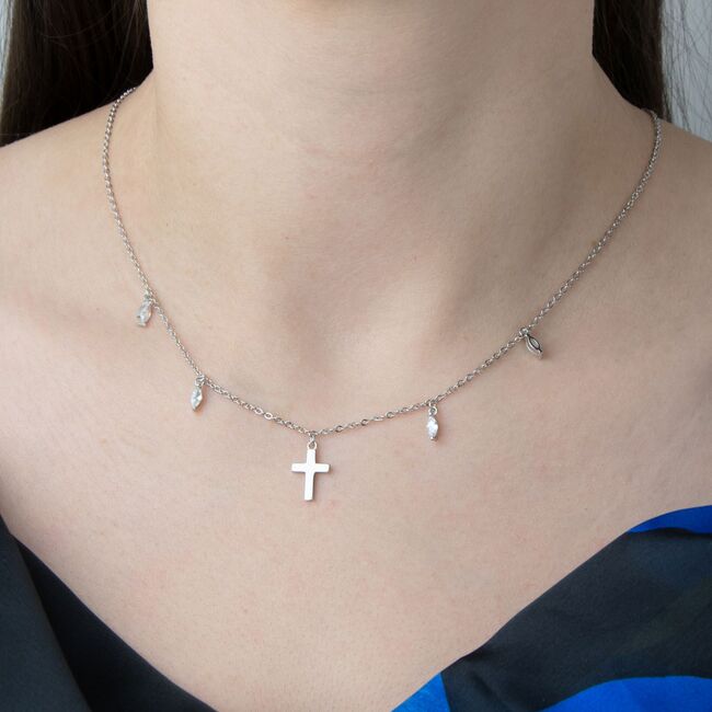 Lant argint cruciulita cu zirconii Aya