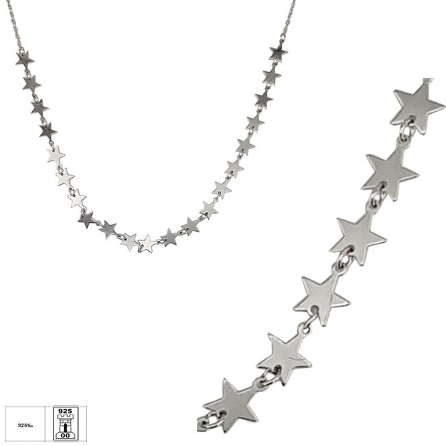 Lant argint la baza gatului cu stelute