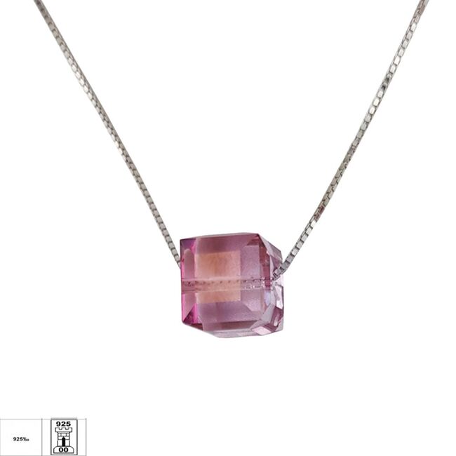 Lant argint cu pandantiv crystal roz Thia