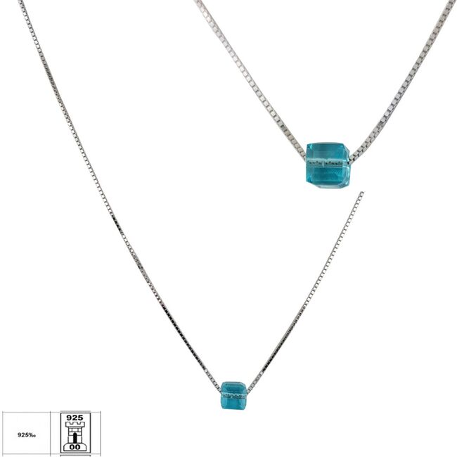 Lant argint cu pandantiv crystal aquamarin Thia