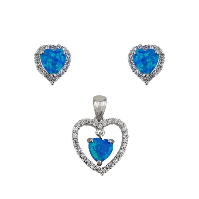 Set argint inima opal Blue