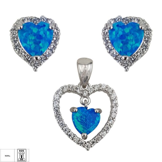 Set argint inima opal Blue