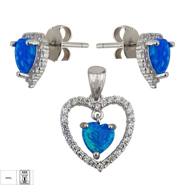 Set argint inima opal Blue