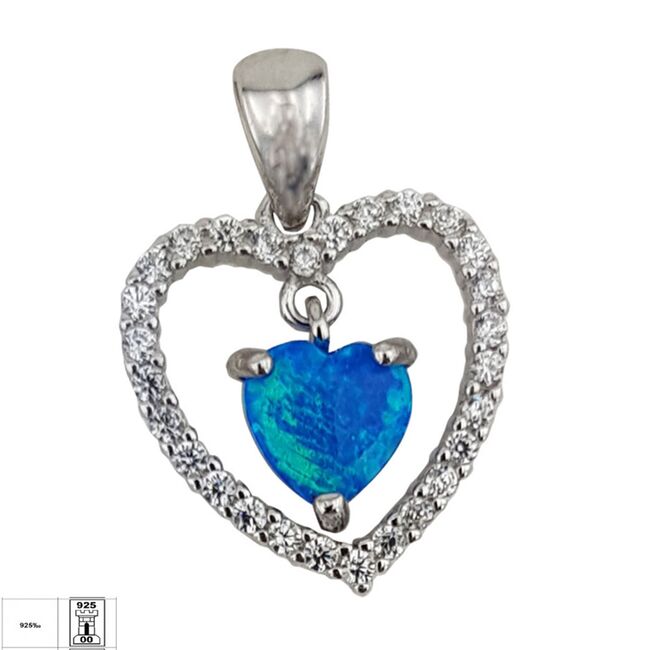 Set argint inima opal Blue