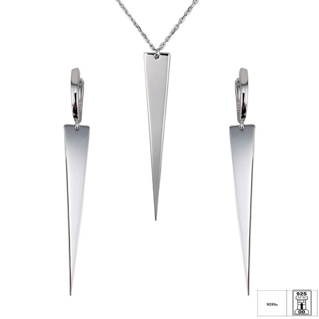 Set argint lant si cercei triunghi Thia