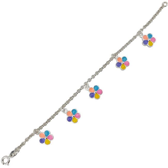 Bratara argint copii floricele colorate